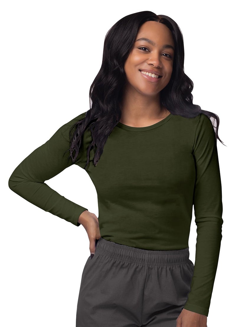 Sivvan Scrubs for Women - Long Sleeve Comfort Underscrub Tee - S8500 - Olive - M - Image 1